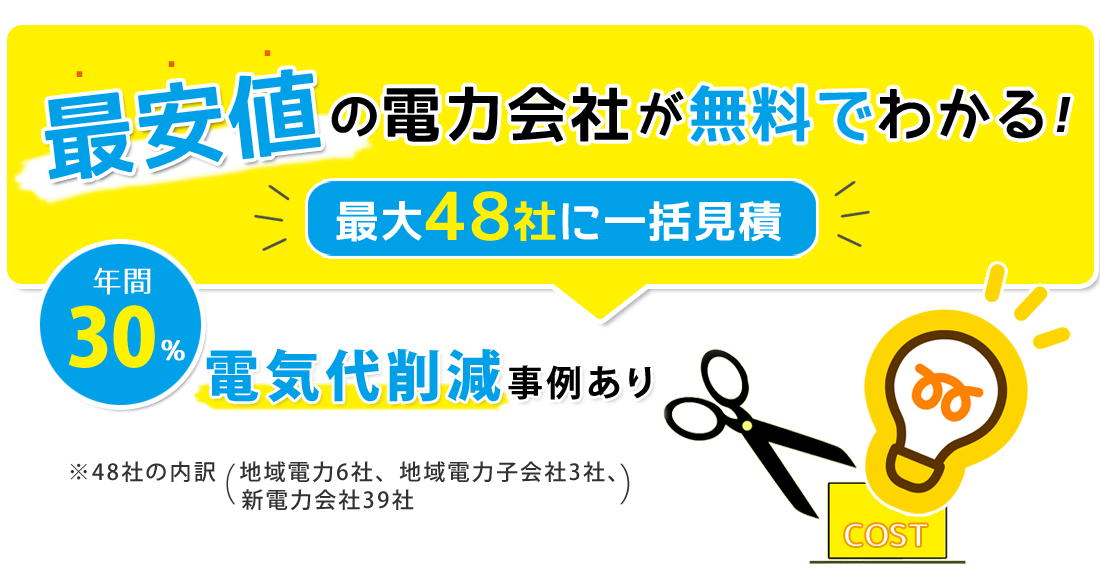 電力会社一括見積｜電力会社48社から最安値の見積りをご提案