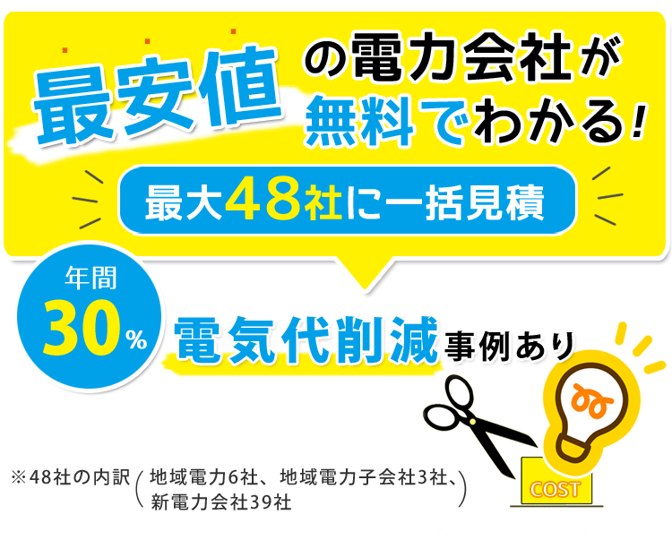 電力会社一括見積｜電力会社48社から最安値の見積りをご提案